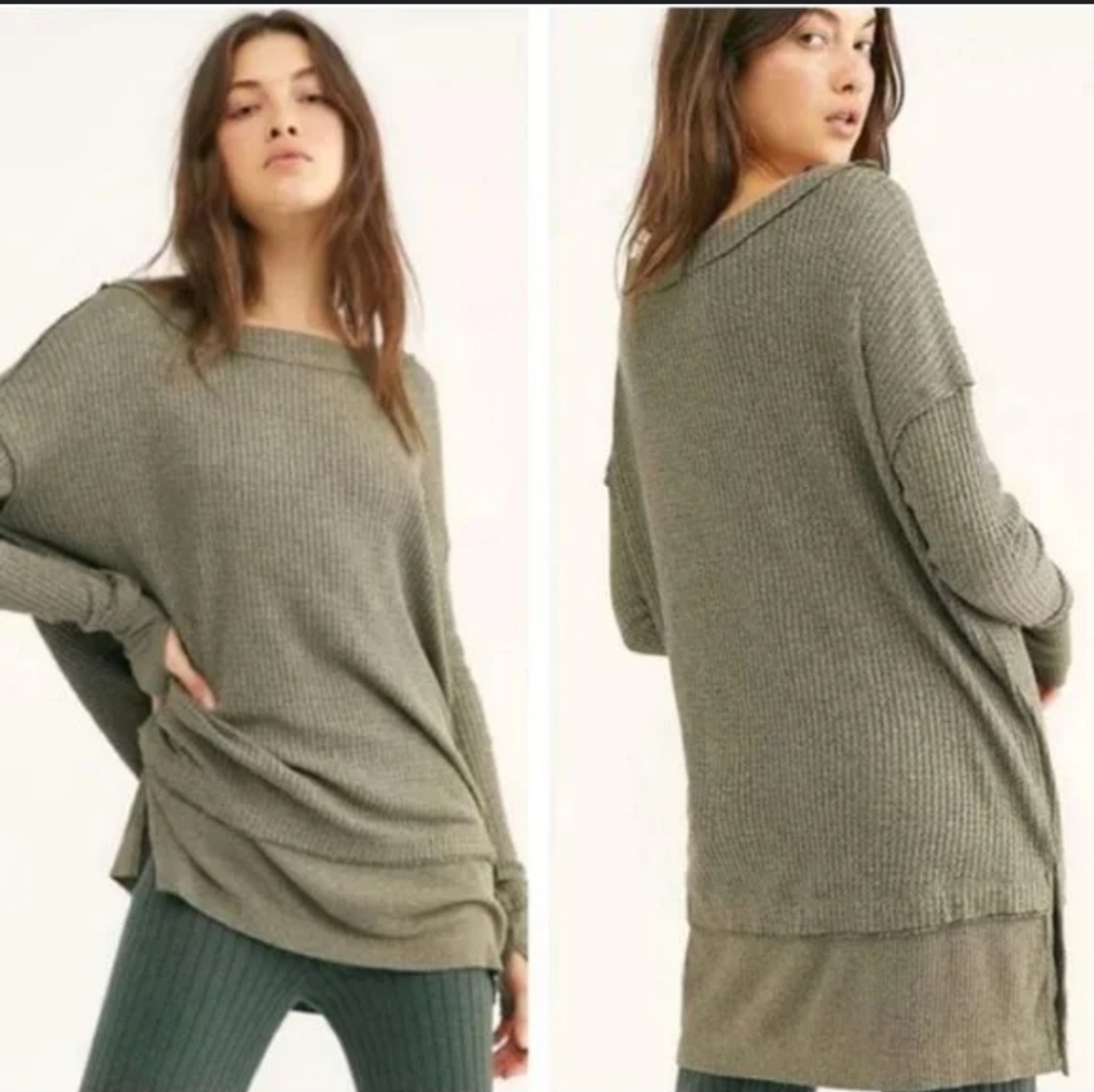 We The Free Long Sleeve Oversized Waffle Knit Top Small